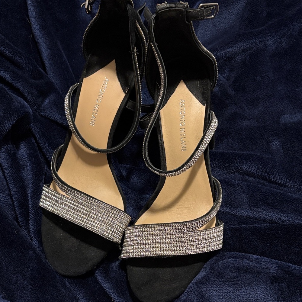 Antonio Melani Black and Silver Strappy Heels
